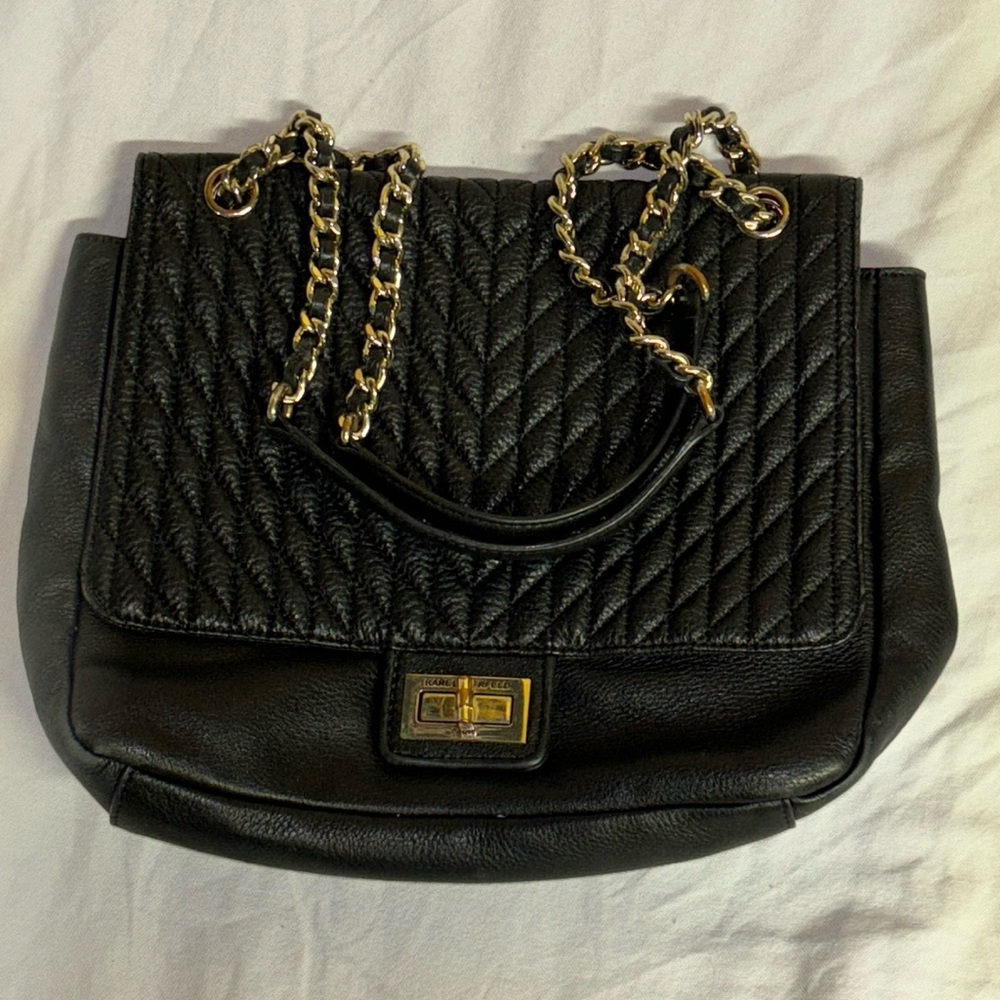 Karl Lagerfeld Black Leather Shoulder Bag